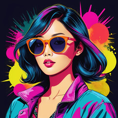 Cool Asian Woman Sunglasses Pop Art, K-Pop, k-drama