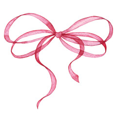 watercolor drawing, pink bow, silk ribbon. symbol of the fight against breast cancer, femininity