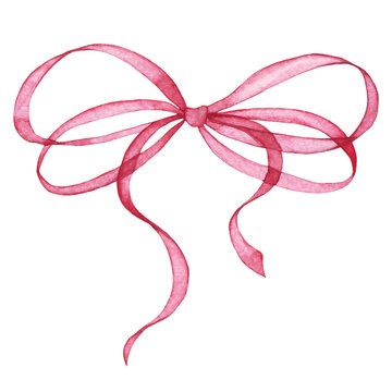 recommend clip art: watercolor drawing, pink bow, silk ribbon. symbol of the fight against breast cancer, femininity