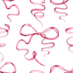 watercolor seamless pattern with transparent pink ribbons. symbol of the fight against breast cancer