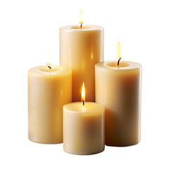 Set of pillar candles with flames Isolated on transparent background