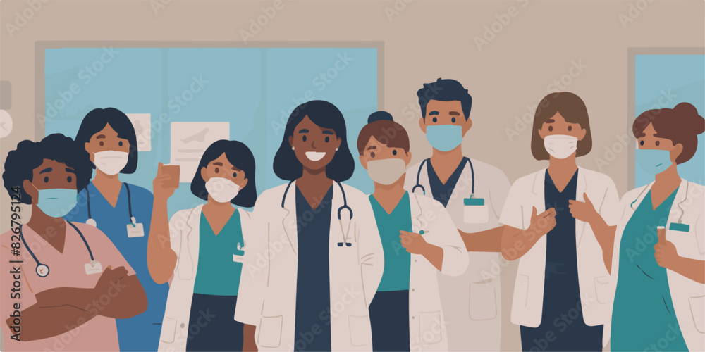 Wall mural hospital worker celebrate