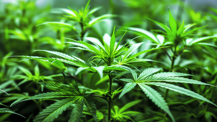 Marijuana plants growing in an indoor hydroponic legal grow.