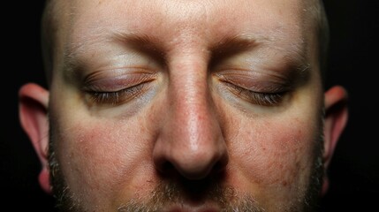 Fototapeta premium Closeup of handsome businessman with eyes closed against studio background