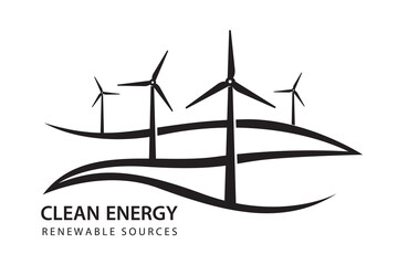 renewable energy icon with wind turbines isolated on white background