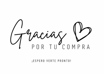 Thank you card. Tarjeta gracias por su compra. Spanish.