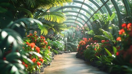 Fresh view of a tropical greenhouse with exotic plants - Powered by Adobe