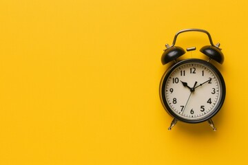 Black alarm clock on a yellow background
