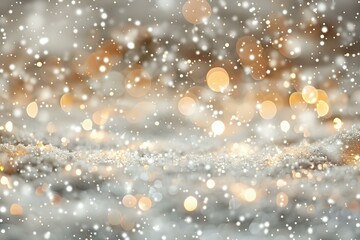 Abstract close-up of bright bokeh lights in soft white and gold tones, creating a dreamy and festive atmosphere. Perfect for holiday backgrounds, celebrations, and creative projects