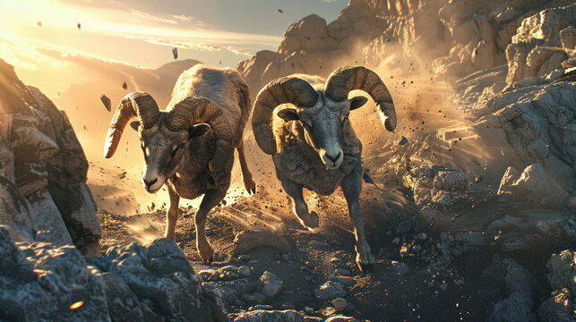 Two Rams Clash on a Mountainside
