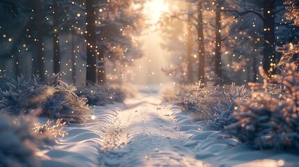 Fresh view of a snowy path through a quiet forest - Powered by Adobe