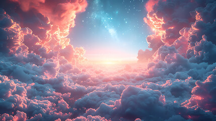 Elegant Canvas Background with Golden Frame and Drifting Clouds