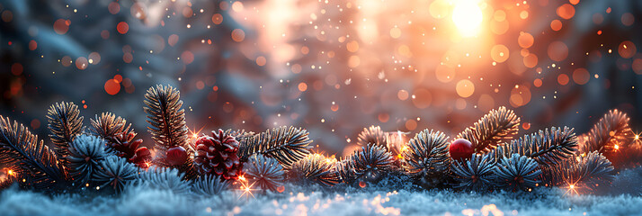 Festive Winter Scene with Blurred Christmas Background and Xmas Lights