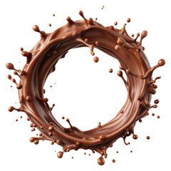 Circular swirl of chocolate mid-air, isolated on a transparent background, creating an artistic...