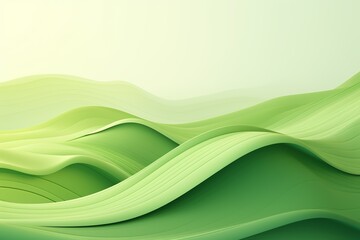 Abstract green meadow, soft curves, gradient hues, sunlight effect, serene scene