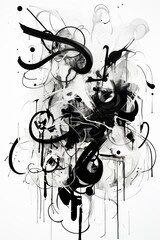 Chaotic scribbles, varied line thickness, black and white, artistic chaos, abstract