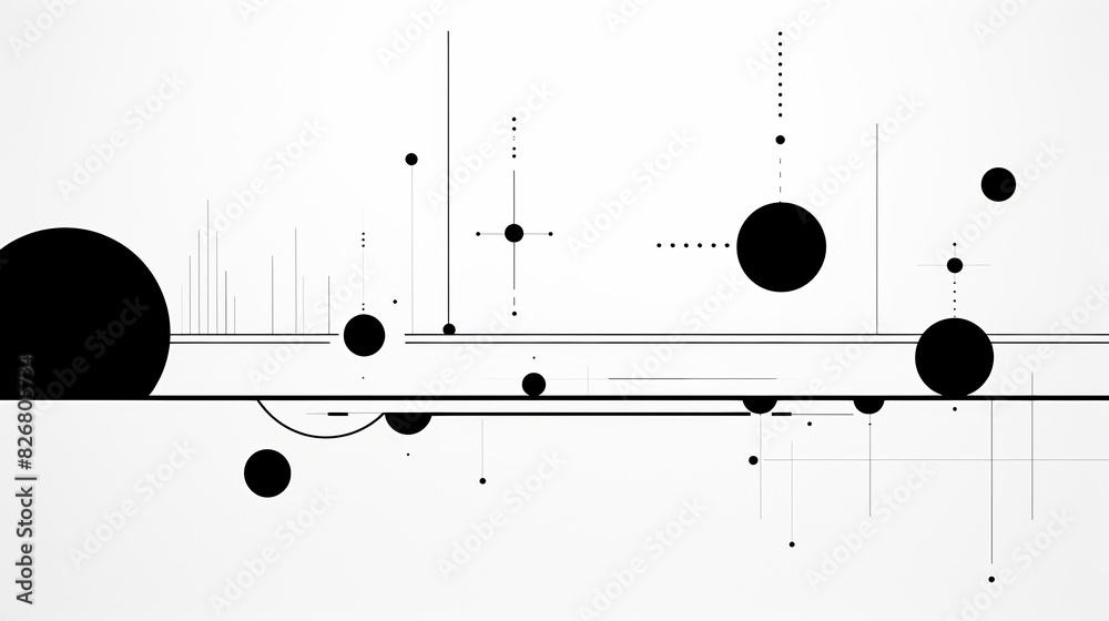 Wall mural minimalist lines and dots, monochrome, balanced composition, clean design, abstract