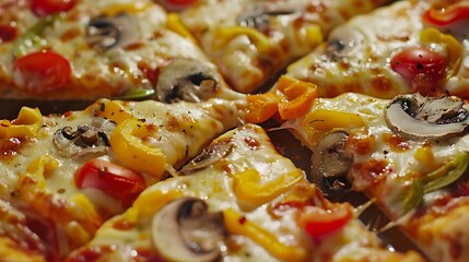 Slices of Italian vegetable pizza With cheese and mushrooms and...