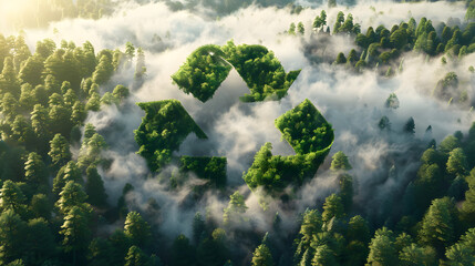 Green Guardians: A Forest Filtering CO2 with a Bold Recycling Symbol