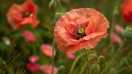 Photograph of a Common Poppy Papaver rhoeas from the Papaveraceae family captured in the springtime