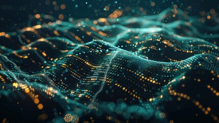 Glowing data streams in darkness