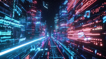 Fototapeta premium Glowing digital notes in cybernetic space