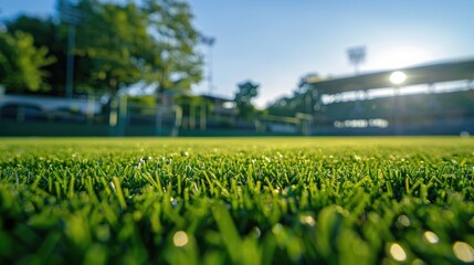 Green Grass Outside Open Sports Stadium during Daylight - Powered by Adobe