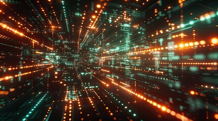 Glowing digital notes in cybernetic space