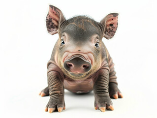 Obraz premium Cute baby piglet standing on a white background