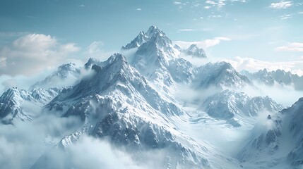 Fresh view of a mountain range with a glacier and clear sky