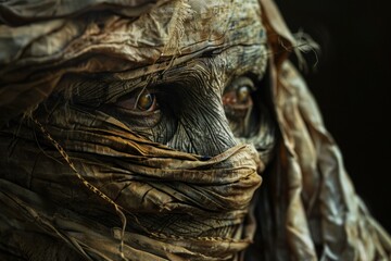 Closeup of an intense gaze through textured fabric, evoking enigma
