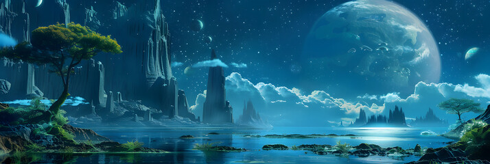 Cosmic Fairy Tale: Radiant Anime Landscape with Stellar Planetary Majesty