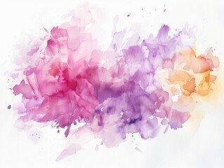 Abstract purple, pink and yellow watercolor texture on white background.