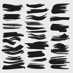 set of horizontal black brush strokes irregularly shaped on a white background
