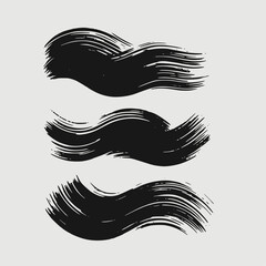 set of horizontal black brush strokes irregularly shaped on a white background
