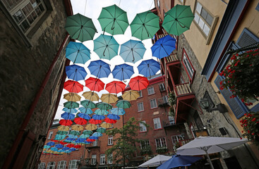 Colorful umbrellas of Rue du Cul-de-Sac, Quebec City, Canada