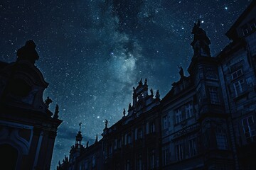 European architecture under starry night