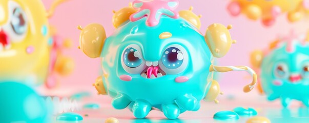 Kawaii pastel cancer cell 3D model. A cute little cancer cell model monster that is perfect for children education