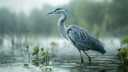 Fresh view of a heron in a wetland