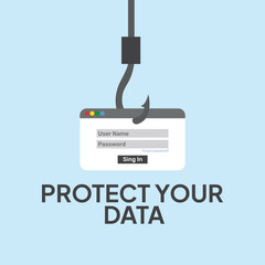 Fototapeta premium Protect your data in web, data protection, Vector illustration.for web banner, infographics, mobile website. Landing page template.protect your data from digital phishing and scam crimes.