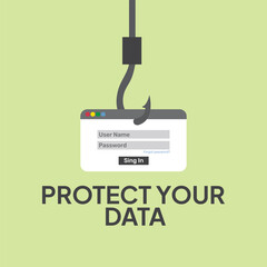 Fototapeta premium Protect your data in web, data protection, Vector illustration.for web banner, infographics, mobile website. Landing page template.protect your data from digital phishing and scam crimes.