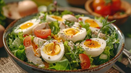 Salad with Boiled Chicken Egg for Healthy Eating and Diet Concept