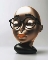 3d sculpture of bald woman with glasses and bronze skin for modern art and character design