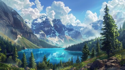 Mountains and trees surrounding a blue lake