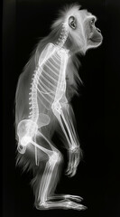 Black and white full body x-ray of an orang utan in standing position