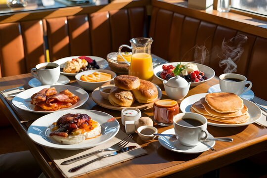 Breakfast with tea and sweets brunch