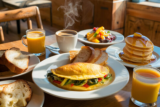 Breakfast with tea and sweets brunch