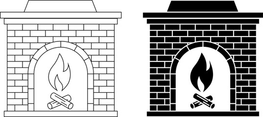 front view brick fireplace icon set