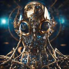 Fototapeta premium Futuristic Humanoid Robot with Golden Metallic Exterior