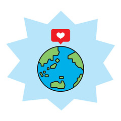 いいねマークのついた地球のイラスト